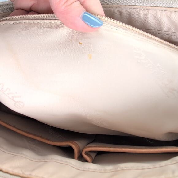 Y2K Early 2000's Fossil Satchel Purse Cream/Chestnut Handles Stitching - Picture 12 of 16